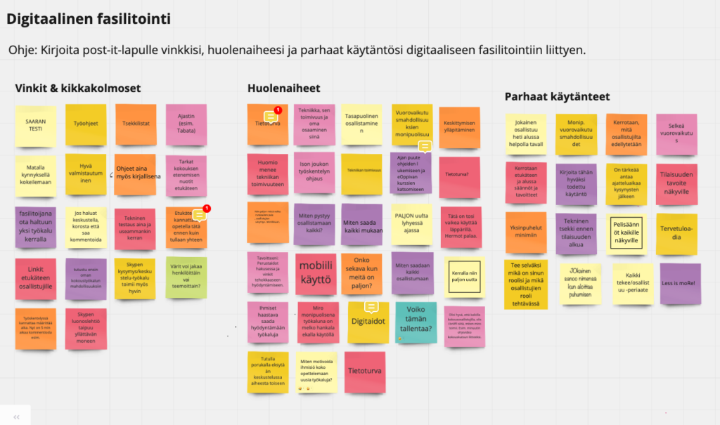 Esimerkki Miro-työpöydästä