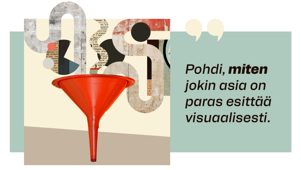 Onnistunut visualisointi: pohdi, miten jokin asia on paras esittää visuaalisesti.